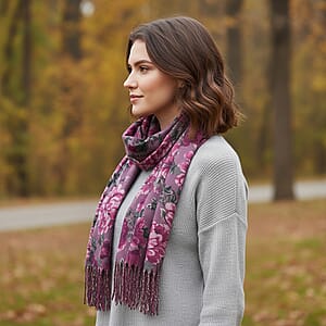 La Marey Purple Floral Printed Scarf
