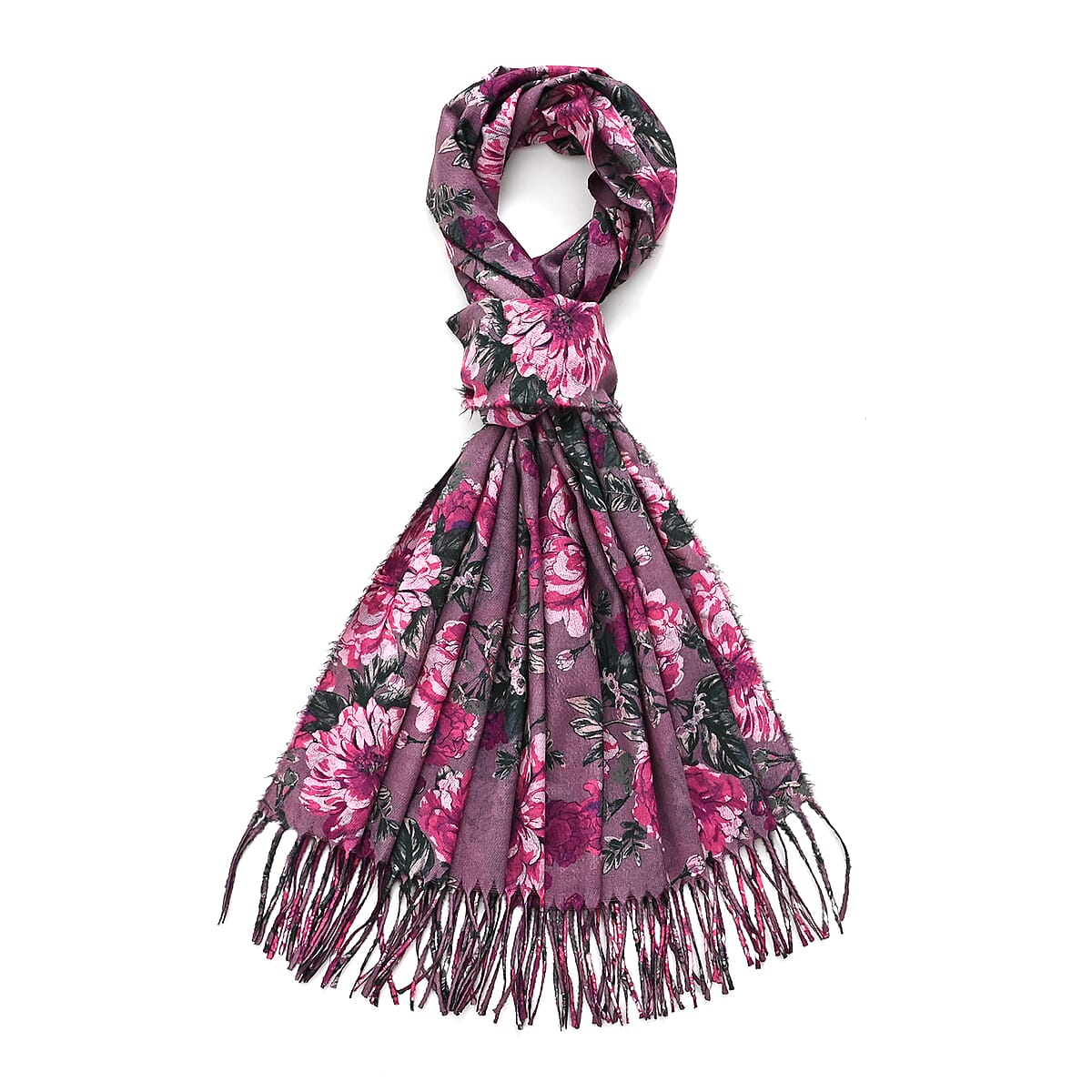 La Marey Purple Floral Printed Scarf image number 2