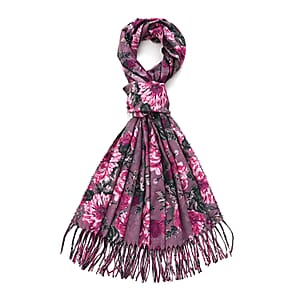 La Marey Purple Floral Printed Scarf
