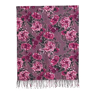 La Marey Purple Floral Printed Scarf