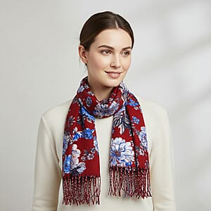 La Marey Wine Floral Printed Scarf