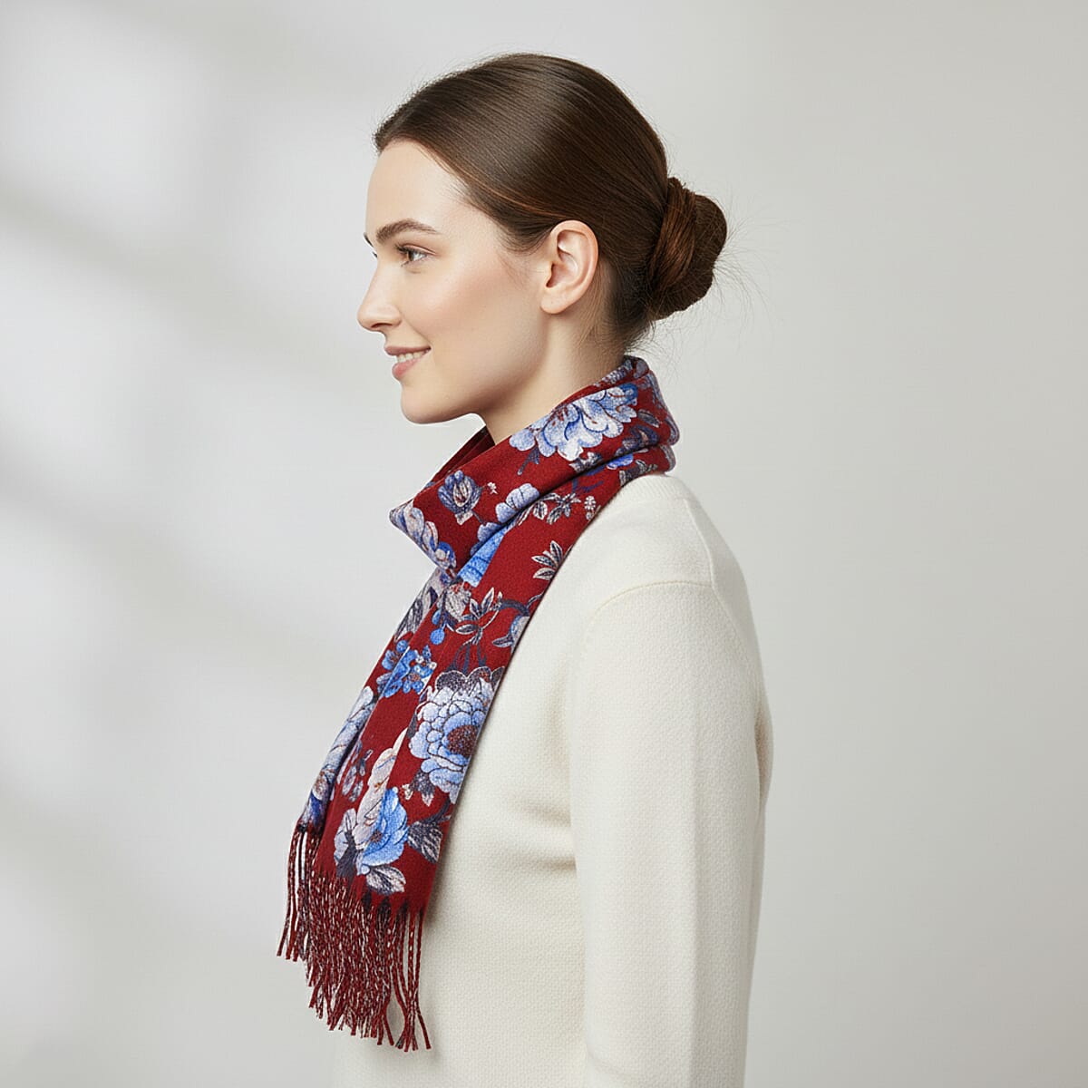 La Marey Wine Floral Printed Scarf image number 1