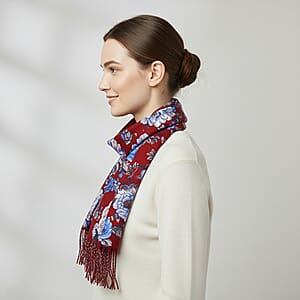 La Marey Wine Floral Printed Scarf