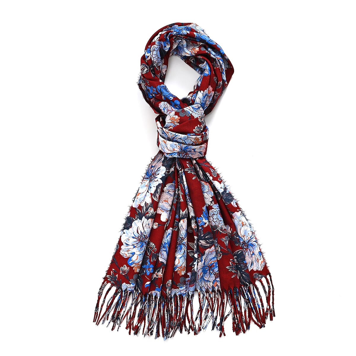 La Marey Wine Floral Printed Scarf image number 2