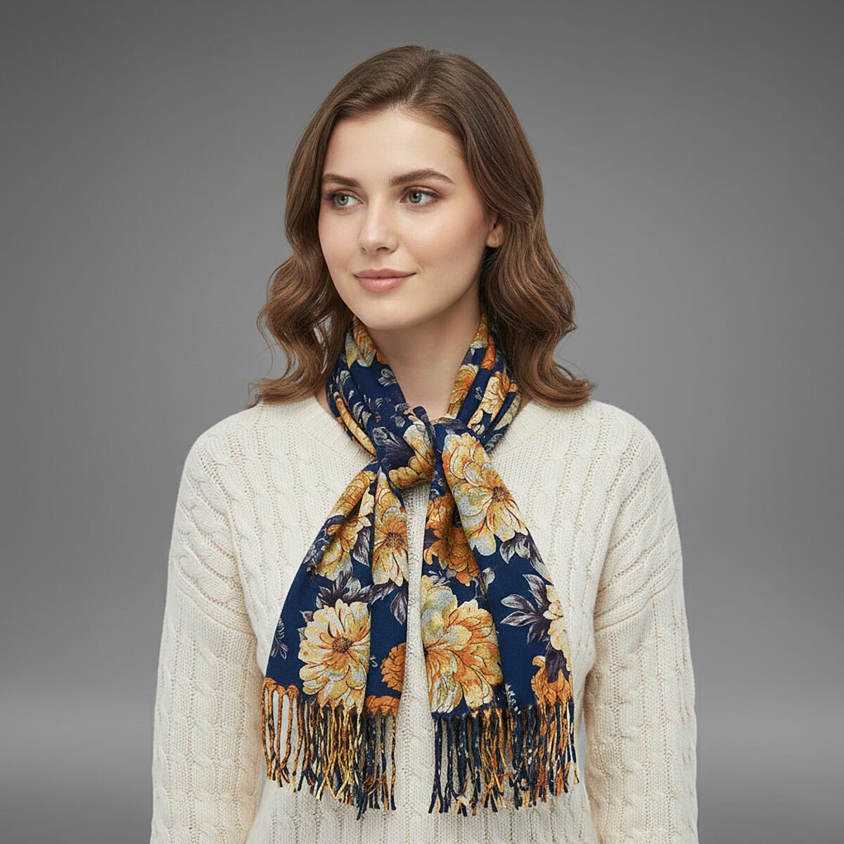 La Marey Navy Floral Printed Scarf image number 0