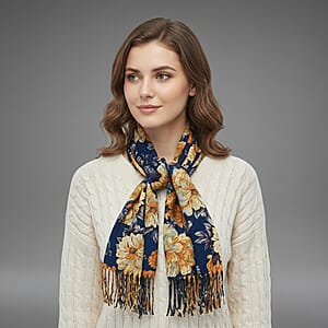 La Marey Navy Floral Printed Scarf