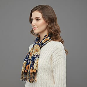 La Marey Navy Floral Printed Scarf