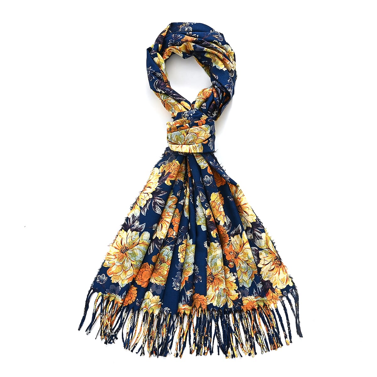 La Marey Navy Floral Printed Scarf image number 2