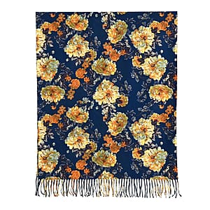 La Marey Navy Floral Printed Scarf