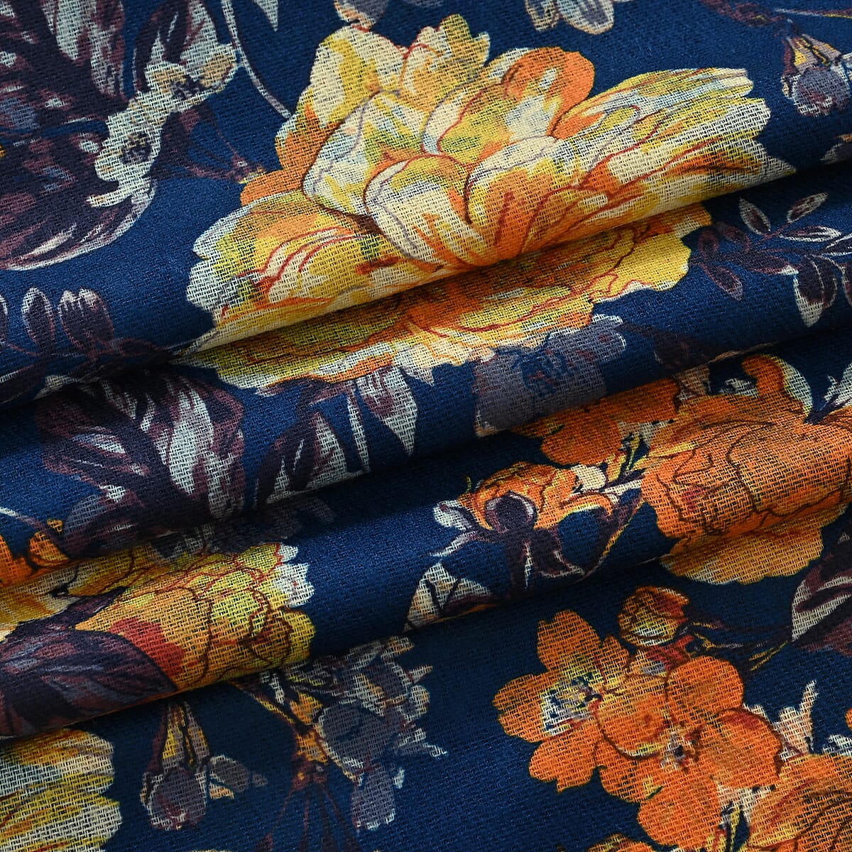 La Marey Navy Floral Printed Scarf image number 5