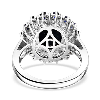 D'Joy Premium Blue Star Sapphire (DF) and Multi Gemstone 6.20 ctw Ring in Rhodium Over Sterling Silver (Size 6.0)