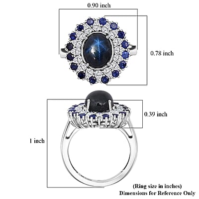 D'Joy Premium Blue Star Sapphire (DF) and Multi Gemstone 6.20 ctw Ring in Rhodium Over Sterling Silver (Size 6.0)