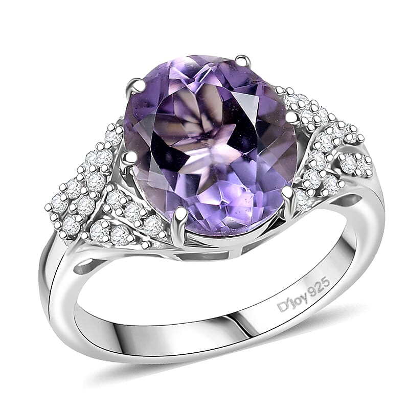 EverTrue Rose De France Amethyst, White Zircon Lavender Cocktail Ring in Platinum Bond 4.75 ctw (Size 10.0)