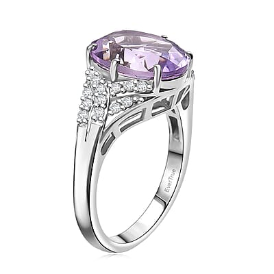 EverTrue Rose De France Amethyst, White Zircon Lavender Cocktail Ring in Platinum Bond 4.75 ctw (Size 10.0)