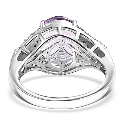 EverTrue Rose De France Amethyst, White Zircon Lavender Cocktail Ring in Platinum Bond 4.75 ctw (Size 10.0)