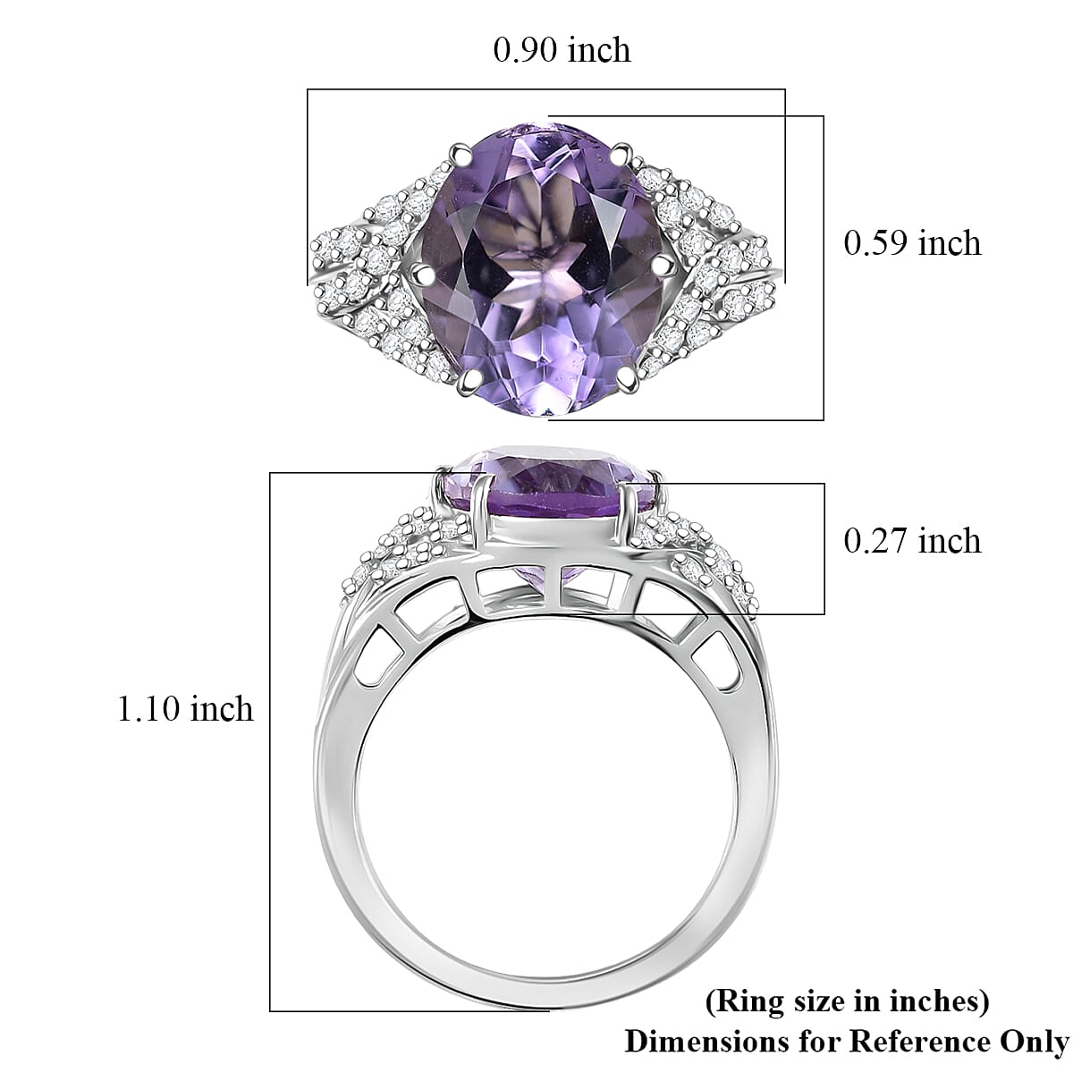 EverTrue Rose De France Amethyst and White Zircon 4.75 ctw Lavender Cocktail Ring in Platinum Bond (Size 11.0) image number 5