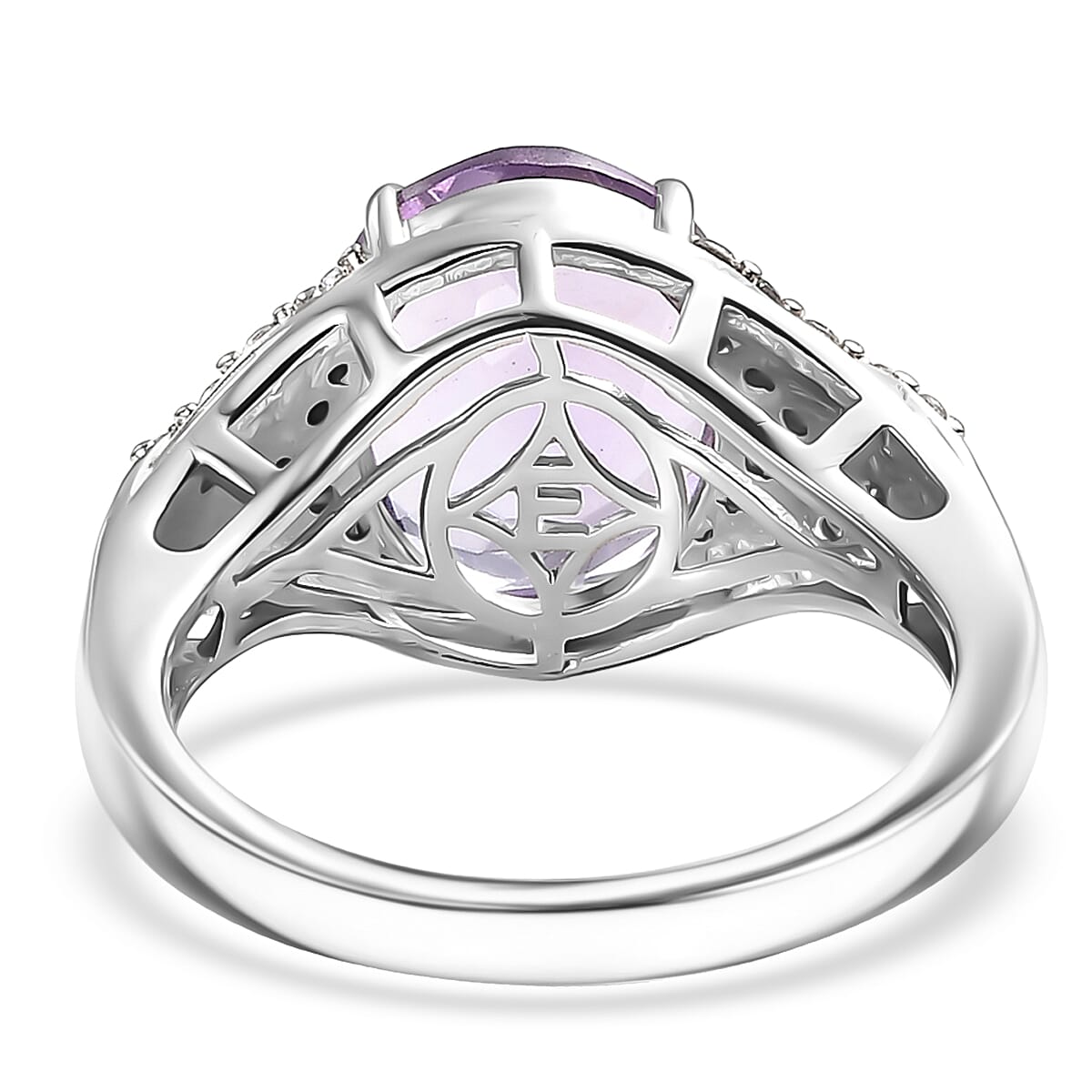 EverTrue Rose De France Amethyst and White Zircon 4.75 ctw Lavender Cocktail Ring in Platinum Bond (Size 7.0) image number 4
