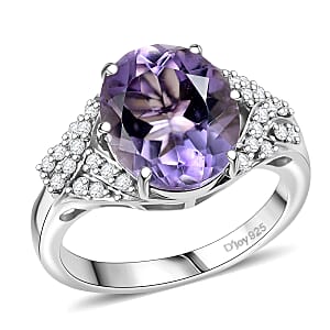EverTrue Rose De France Amethyst and White Zircon 4.75 ctw Lavender Cocktail Ring in Platinum Bond (Size 8.0)