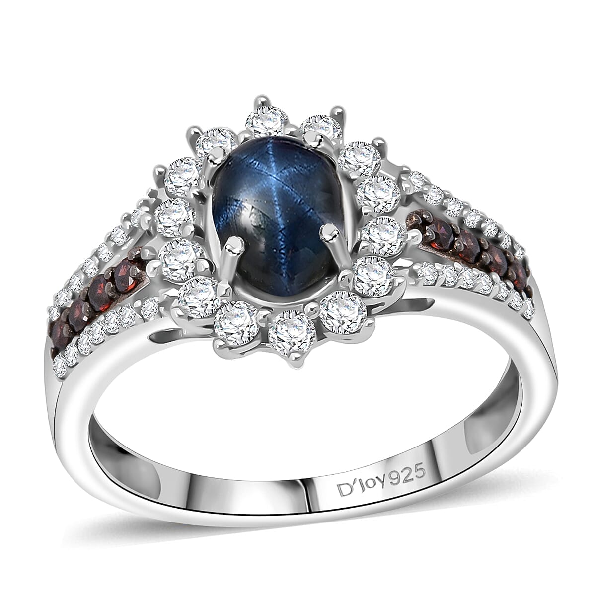 D'Joy Premium Blue Star Sapphire (DF), White and Chocolate Zircon 2.20 ctw Starfire Ring in Rhodium Over Sterling Silver (Size 10.0) image number 0