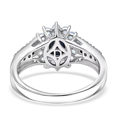 D'Joy Blue Star Sapphire, White and Chocolate Zircon Starfire Ring in Rhodium Over Sterling Silver 2.20 ctw (Size 10.0)