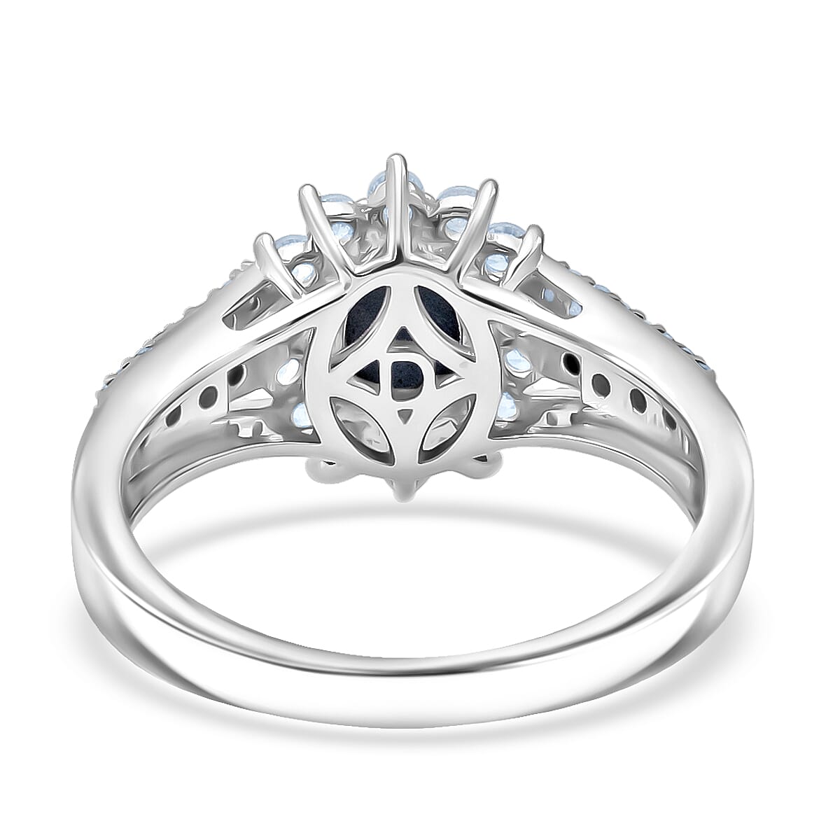 D'Joy Blue Star Sapphire, White and Chocolate Zircon Starfire Ring in Rhodium Over Sterling Silver 2.20 ctw (Size 6.0) image number 4