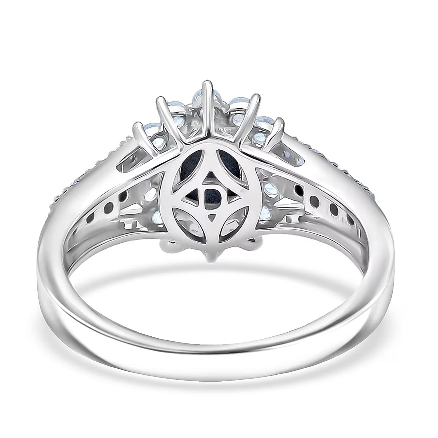 D'Joy Blue Star Sapphire, White and Chocolate Zircon Starfire Ring in Rhodium Over Sterling Silver 2.20 ctw (Size 7.0)