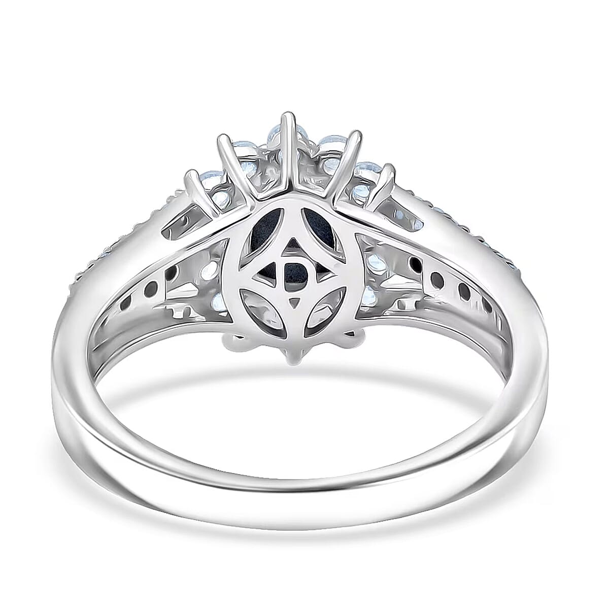 D'Joy Blue Star Sapphire, White and Chocolate Zircon Starfire Ring in Rhodium Over Sterling Silver 2.20 ctw (Size 7.0) image number 6