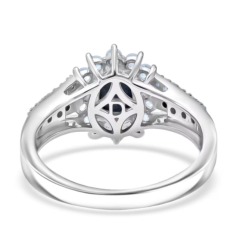 D'Joy Premium Blue Star Sapphire (DF), White and Chocolate Zircon 2.20 ctw Starfire Ring in Rhodium Over Sterling Silver (Size 8.0)