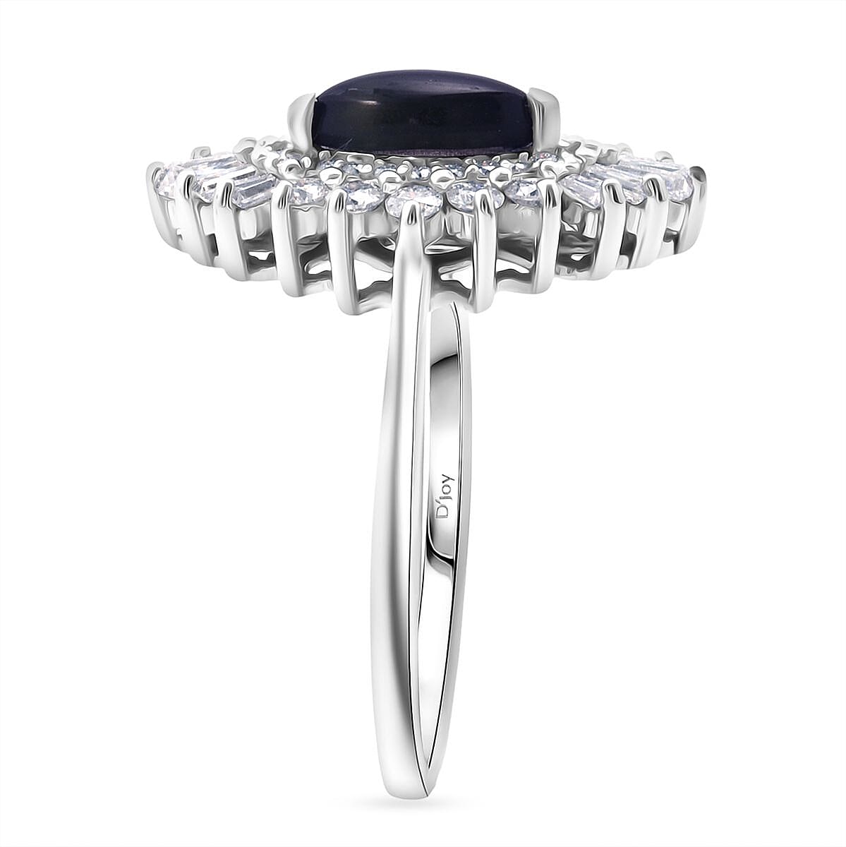 Doorbuster D'Joy Blue Star Sapphire (DF) and Moissanite 1.65 ctw Crown Ray Ring in Rhodium Over Sterling Silver (Size 10.0) image number 3