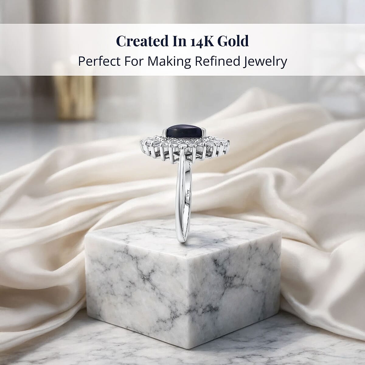  D'Joy Blue Star Sapphire (DF) and Moissanite 1.65 ctw Crown Ray Ring in Rhodium Over Sterling Silver (Size 5.0) image number 2