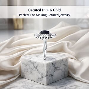  D'Joy Blue Star Sapphire (DF) and Moissanite 1.65 ctw Crown Ray Ring in Rhodium Over Sterling Silver (Size 5.0)