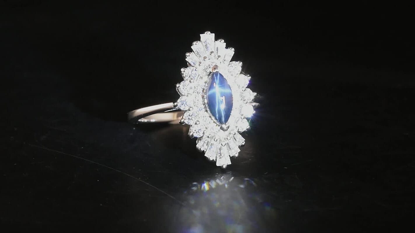 D'Joy Blue Star Sapphire (DF), Moissanite Ring in Rhodium Over Sterling Silver (Size 10.0) 1.65 ctw