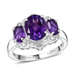 D'Joy African Amethyst and White Zircon 2.60 ctw Ring in Platinum Over Sterling Silver (Size 10.0)