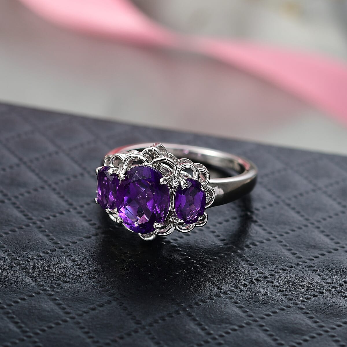 D'Joy African Amethyst, White Zircon Ring in Platinum Over Sterling Silver (Size 10.0) 2.60 ctw image number 1