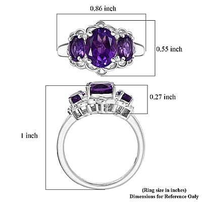 D'Joy African Amethyst and White Zircon 2.60 ctw Ring in Platinum Over Sterling Silver (Size 10.0)