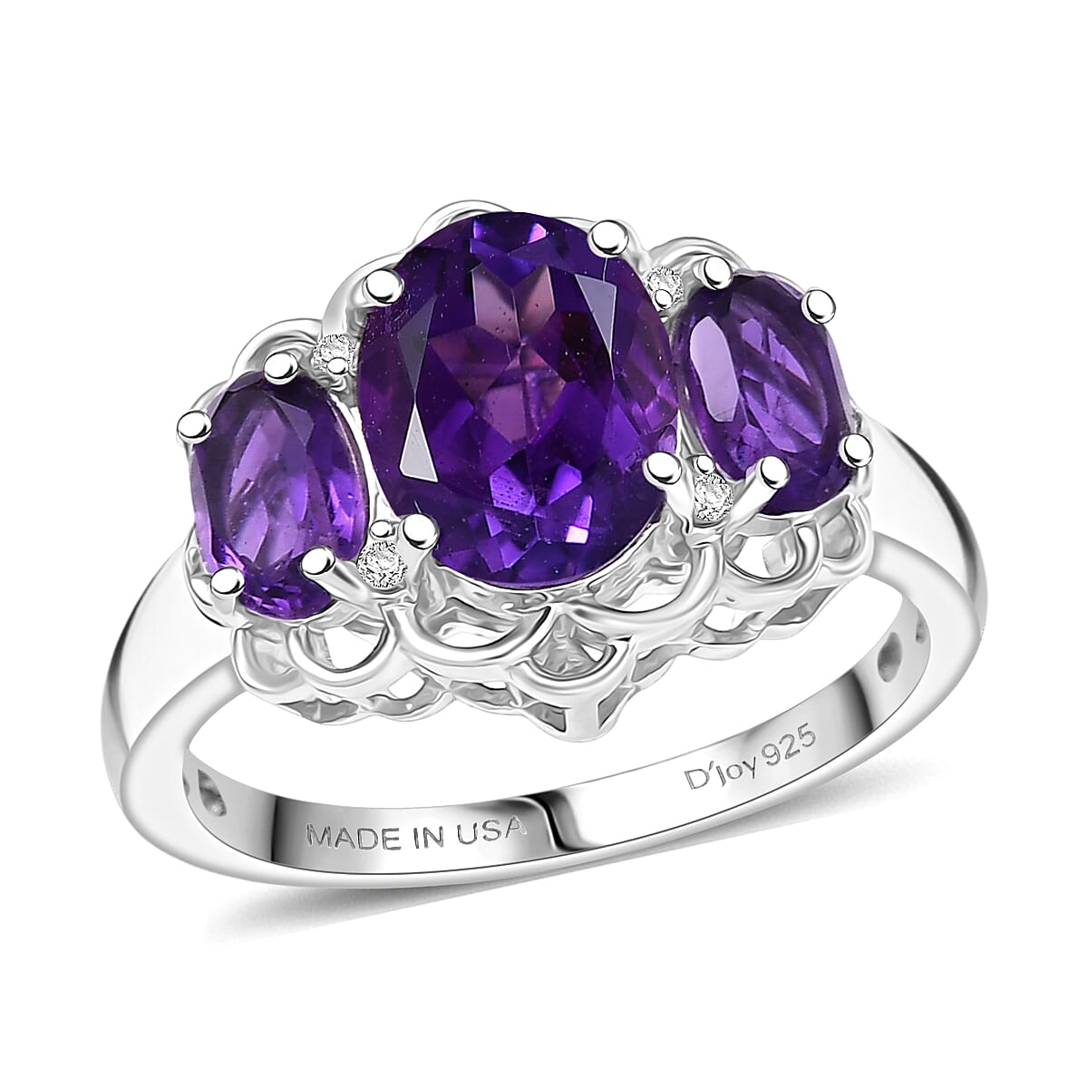 D'Joy African Amethyst, White Zircon Ring in Platinum Over Sterling Silver (Size 10.0) 2.60 ctw
