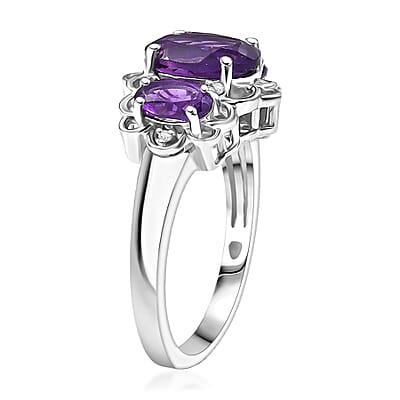 D'Joy African Amethyst and White Zircon 2.60 ctw Ring in Platinum Over Sterling Silver (Size 5.0)
