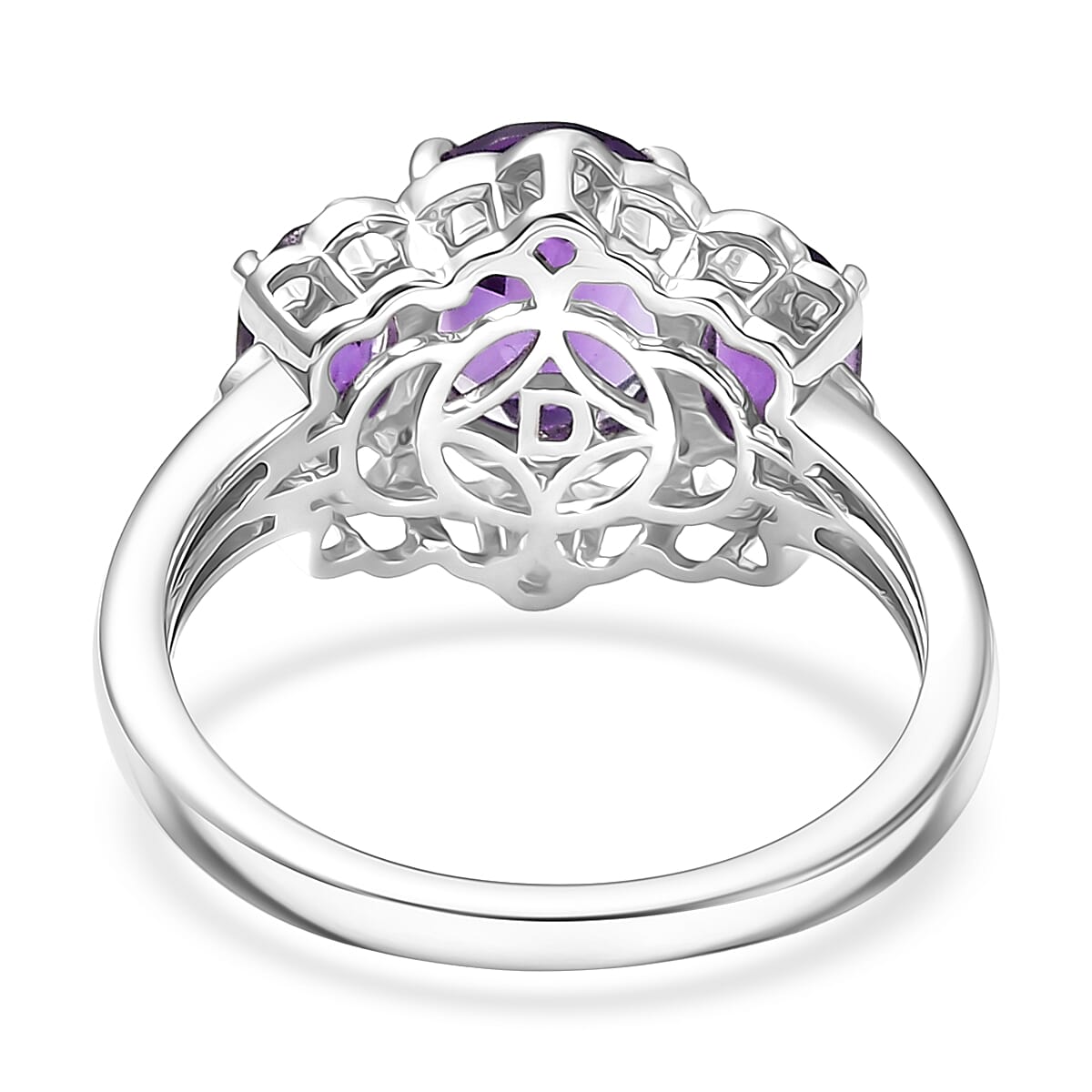 D'Joy African Amethyst and White Zircon 2.60 ctw Ring in Platinum Over Sterling Silver (Size 5.0) image number 4