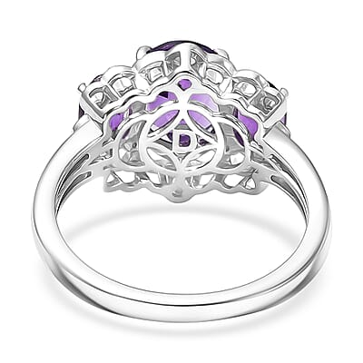 D'Joy African Amethyst and White Zircon 2.60 ctw Ring in Platinum Over Sterling Silver (Size 5.0)