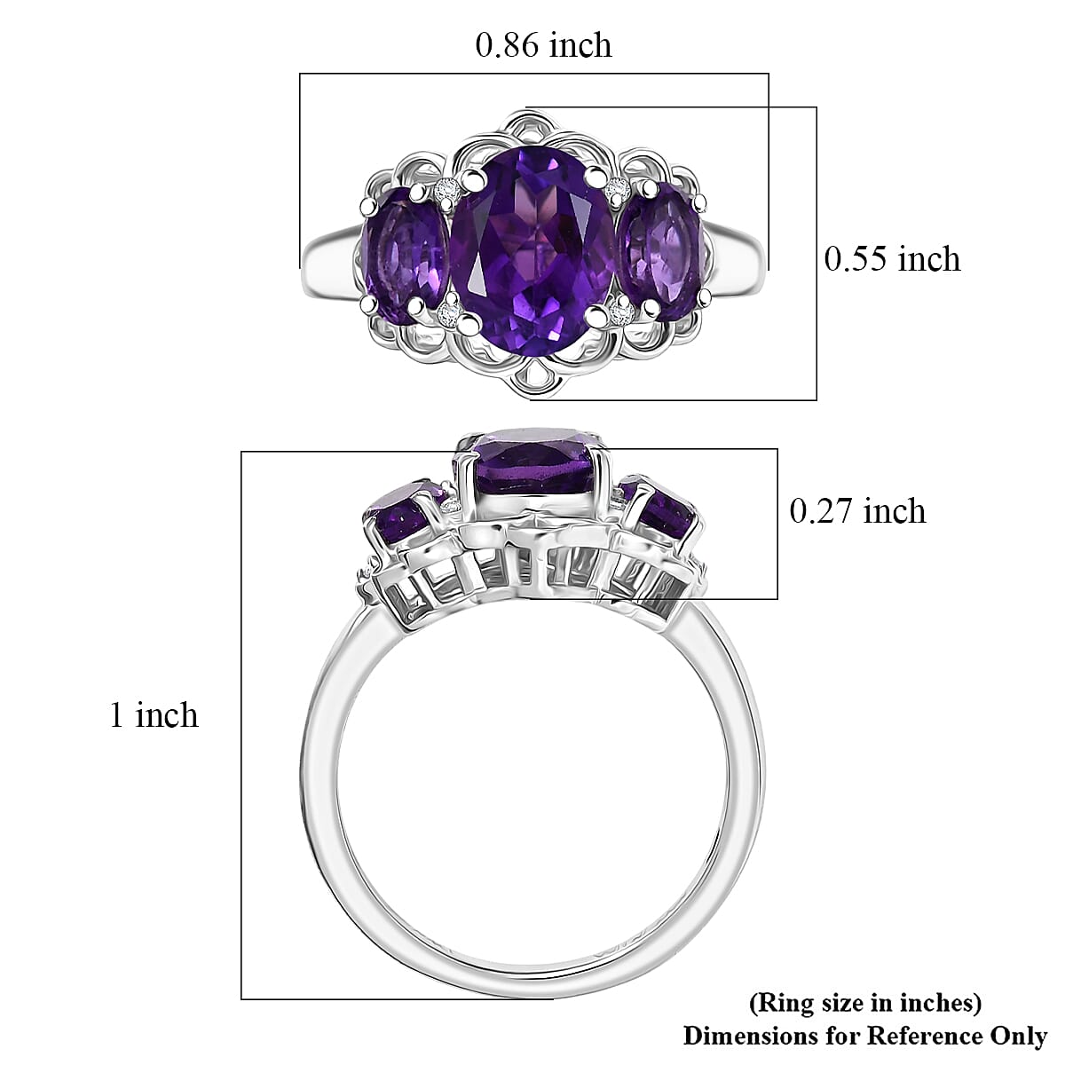D'Joy African Amethyst and White Zircon 2.60 ctw Ring in Platinum Over Sterling Silver (Size 8.0) image number 5
