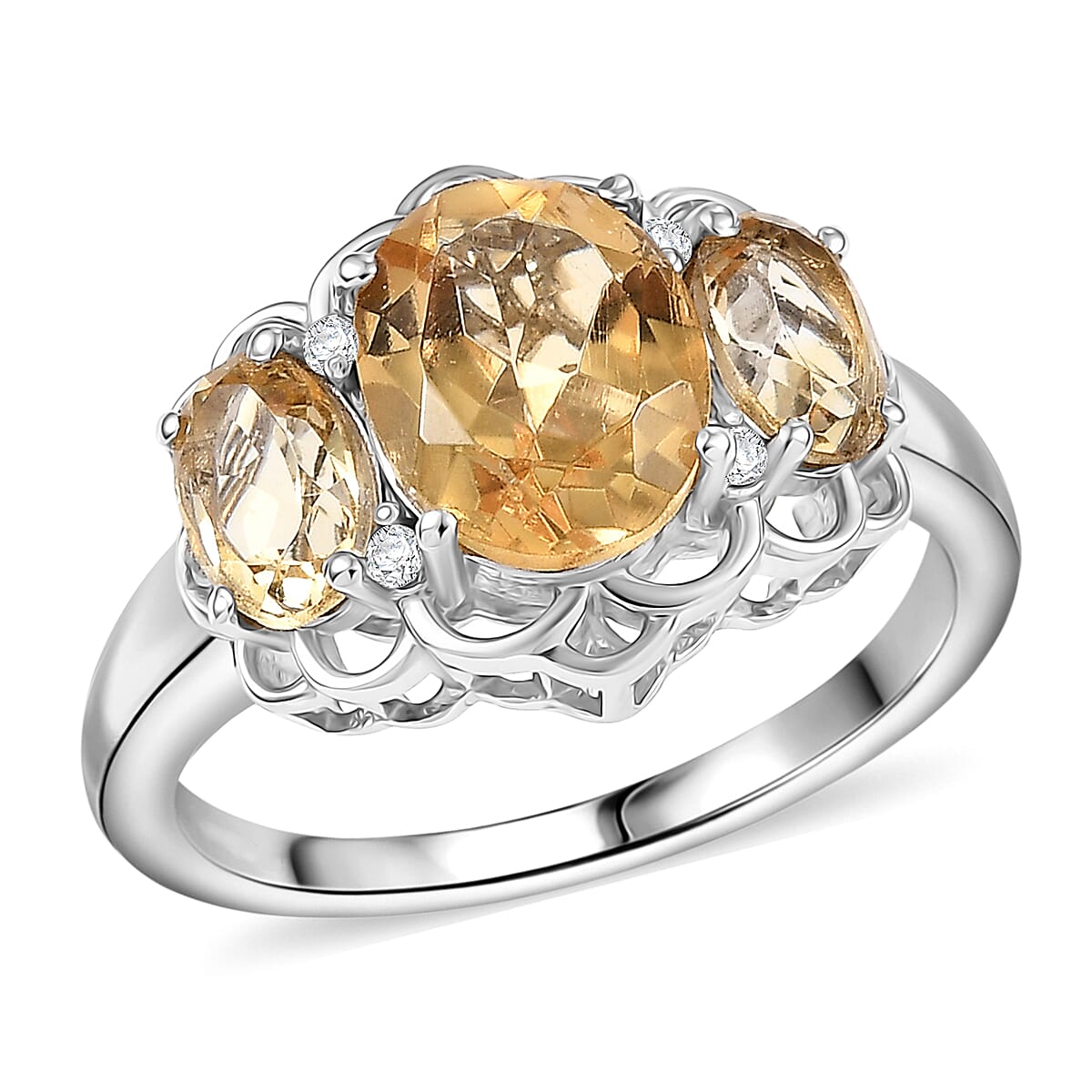 D'Joy Brazilian Citrine and White Zircon 2.65 ctw Ring in Platinum Over Sterling Silver (Size 10.0) image number 0