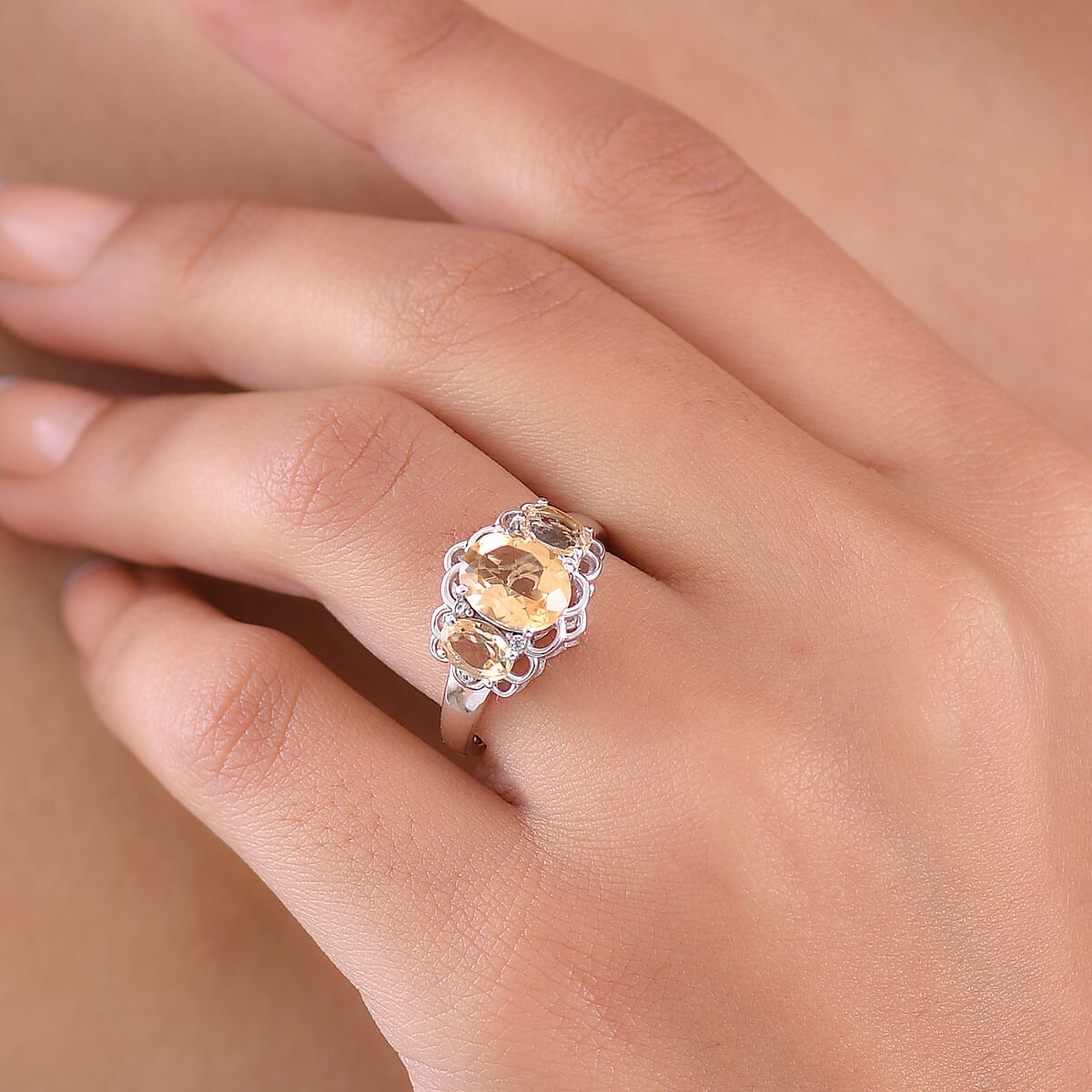 D'Joy Brazilian Citrine and White Zircon 2.65 ctw Ring in Platinum Over Sterling Silver (Size 10.0) image number 2