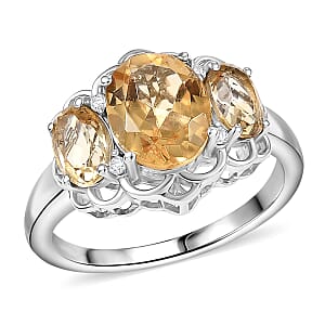 D'Joy Brazilian Citrine and White Zircon 2.65 ctw Ring in Platinum Over Sterling Silver (Size 6.0)