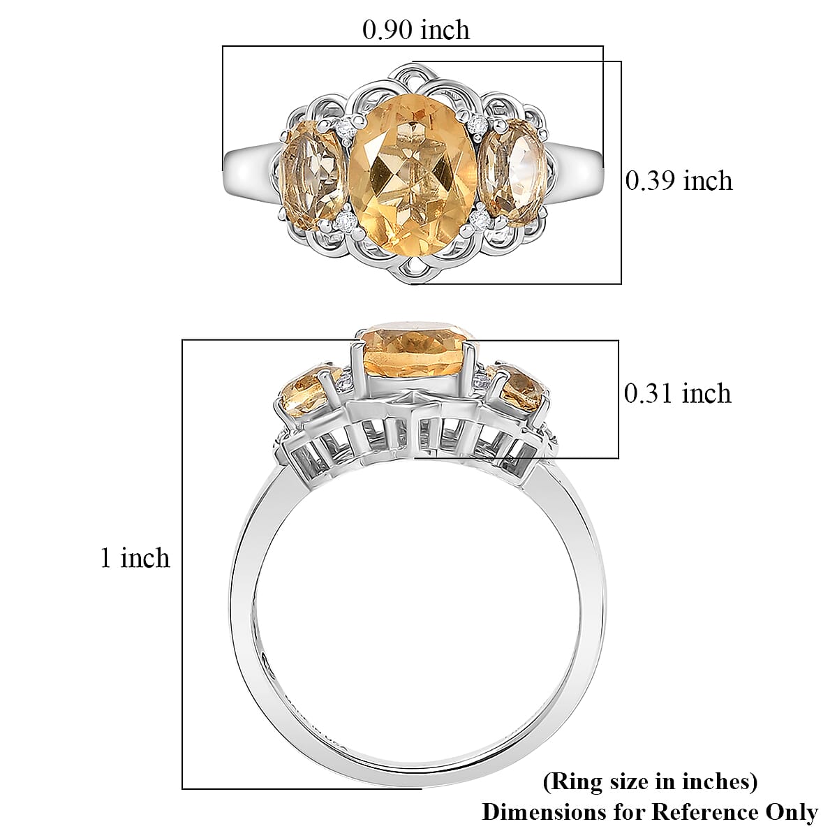 D'Joy Brazilian Citrine and White Zircon 2.65 ctw Ring in Platinum Over Sterling Silver (Size 6.0) image number 5