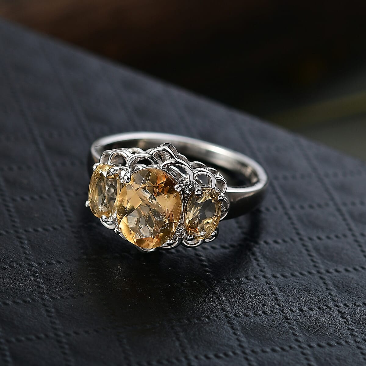 D'Joy Brazilian Citrine and White Zircon 2.65 ctw Ring in Platinum Over Sterling Silver (Size 9.0) image number 1