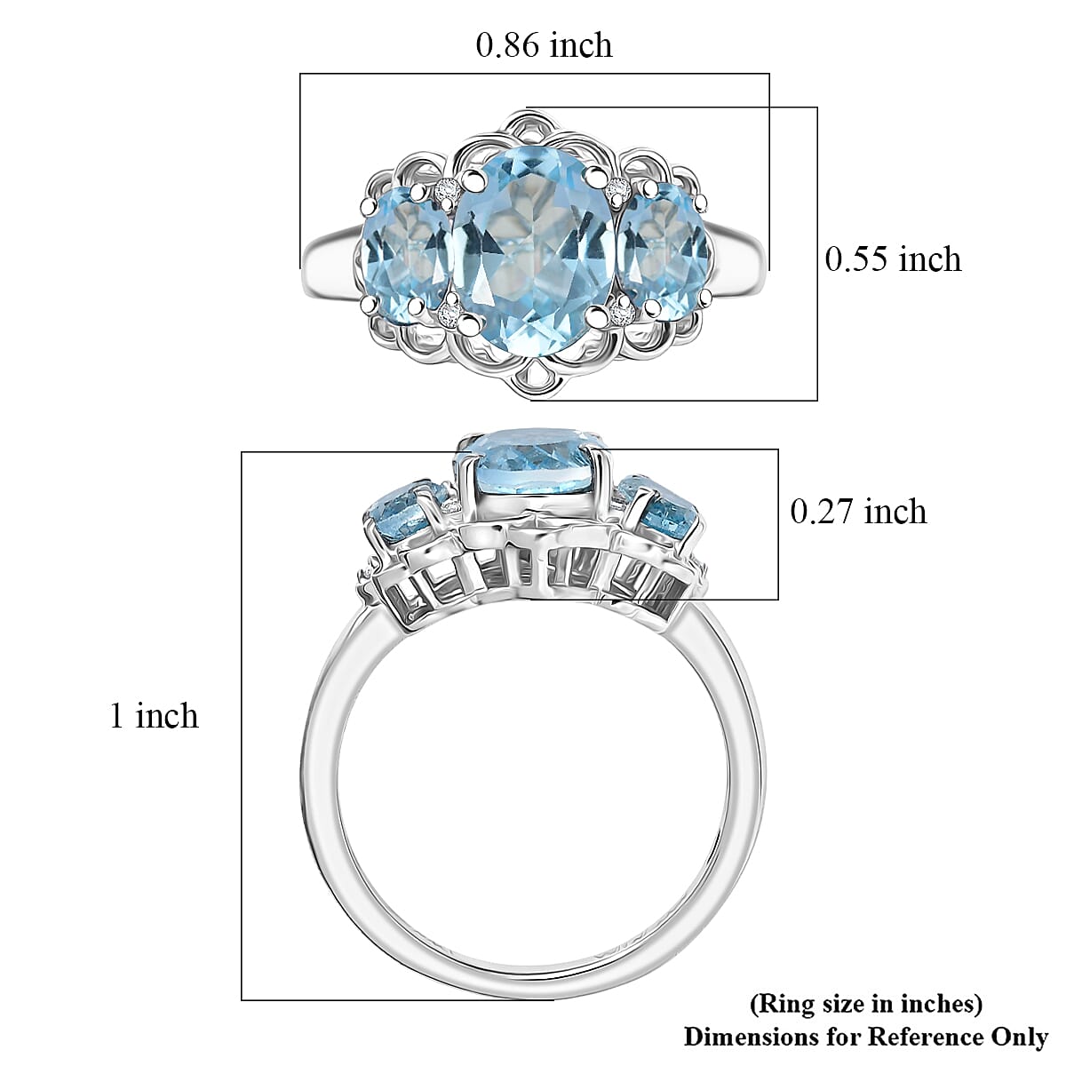 D'Joy Sky Blue Topaz and White Zircon 3.30 ctw Ring in Platinum Over Sterling Silver (Size 10.0) image number 5
