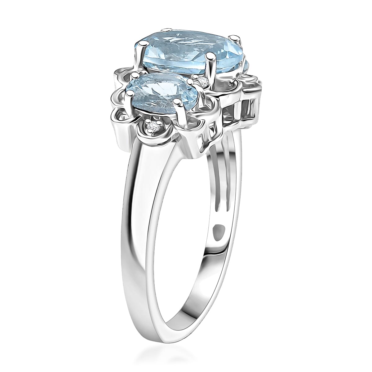 D'Joy Sky Blue Topaz and White Zircon 3.30 ctw Ring in Platinum Over Sterling Silver (Size 6.0) image number 3
