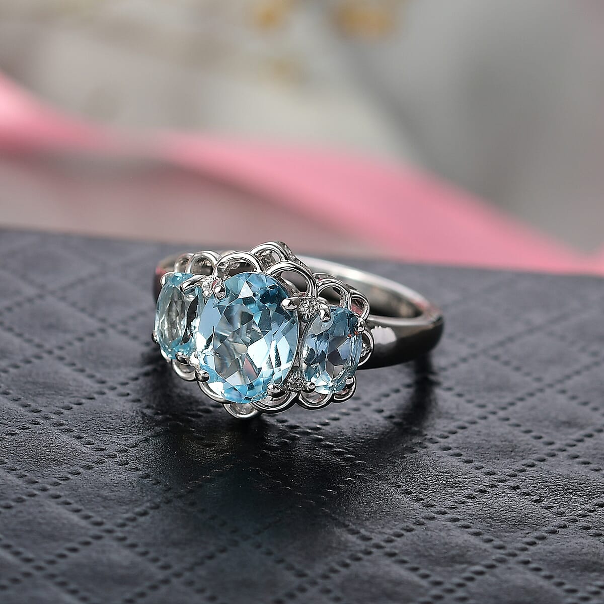 D'Joy Sky Blue Topaz and White Zircon 3.30 ctw Ring in Platinum Over Sterling Silver (Size 8.0) image number 1