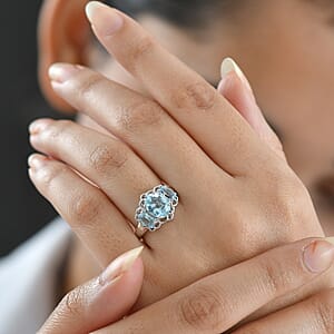 D'Joy Sky Blue Topaz and White Zircon 3.30 ctw Ring in Platinum Over Sterling Silver (Size 8.0)