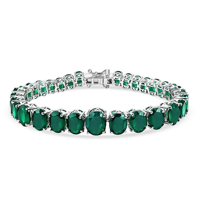 EverTrue Verde Onyx 37.30 ctw Graduated Radiance Tennis Bracelet in Platinum Bond (7.25 In)